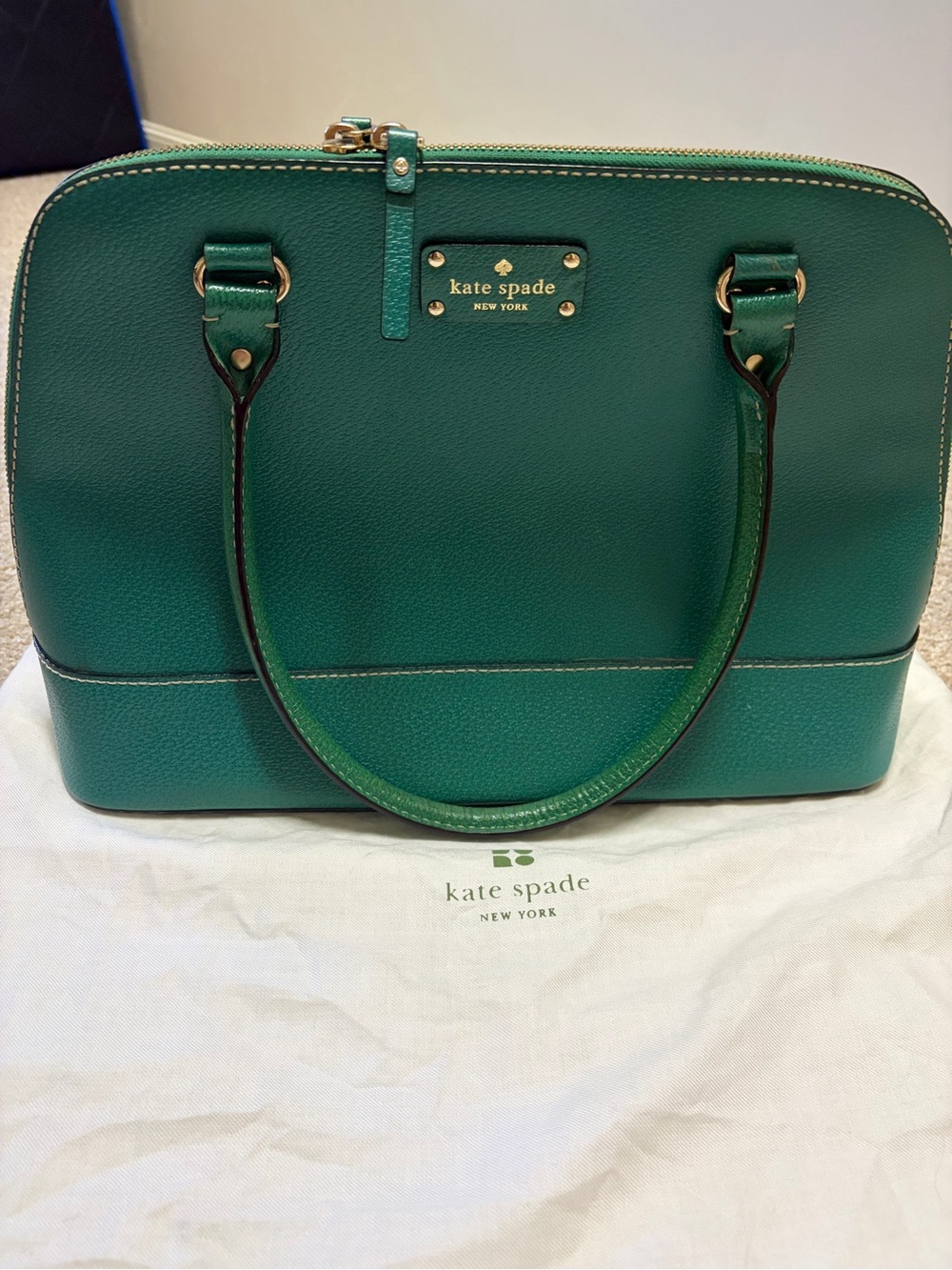 kate spade green leather dome satchel with gold hardware